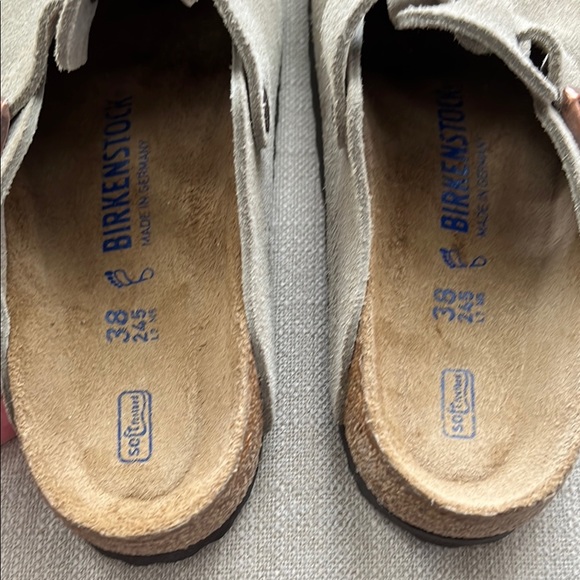 Birkenstock Suede Boston Clogs Taupe Size 38 Soft Footbed - Picture 3 of 7
